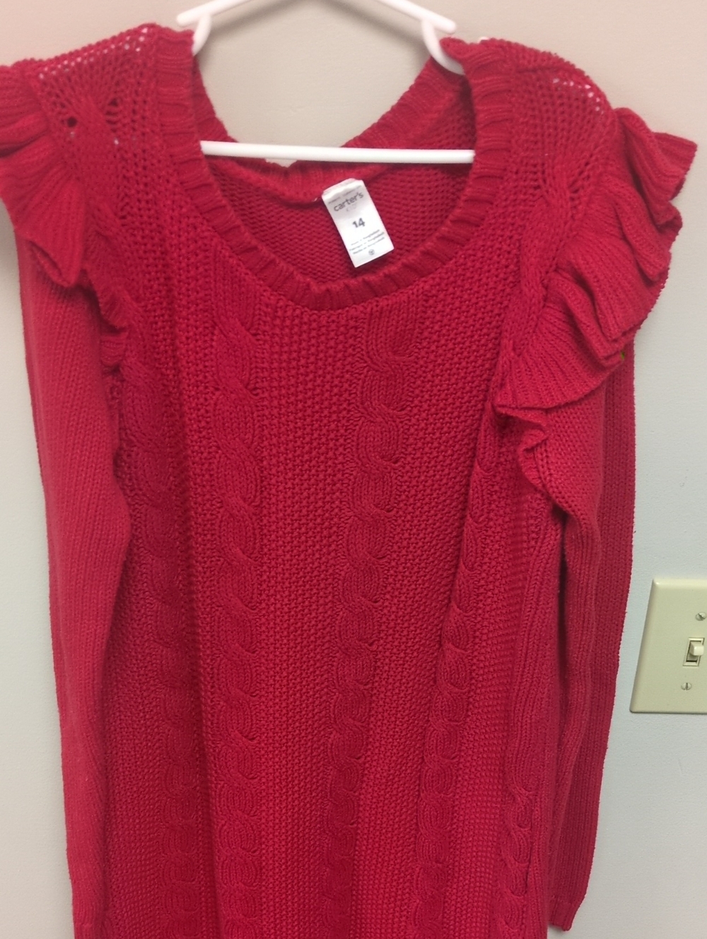 Carter's Red Cable-Knit Crewneck Sweaterdress with Ruffle Shoulders